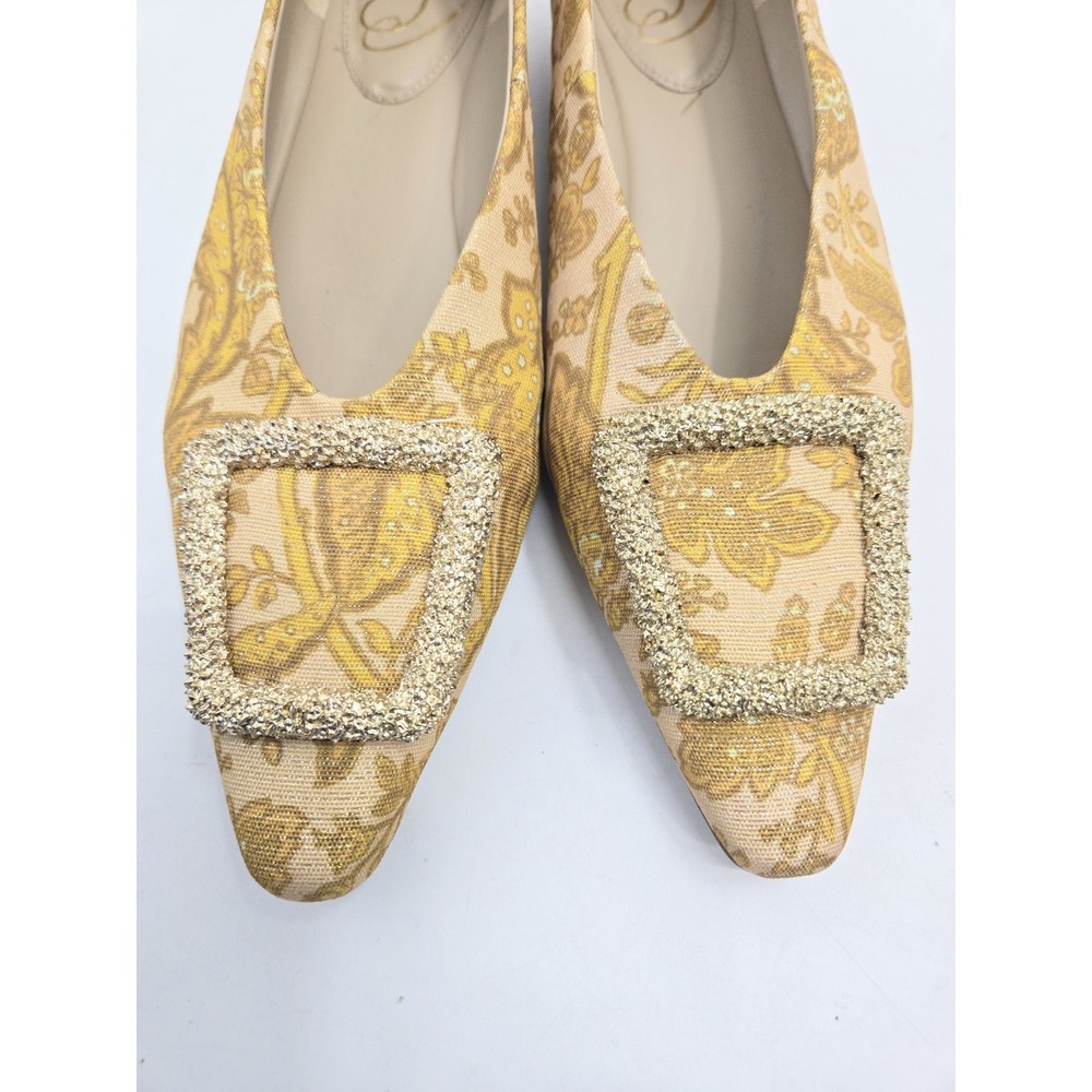Sam Edelman Janina Flats Size 9.5 Turmeric Gold Floral Brocade Buckle Ballet - Picture 5 of 13